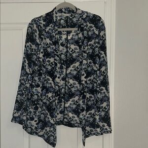 Lush Blue and White Open Front Blouse